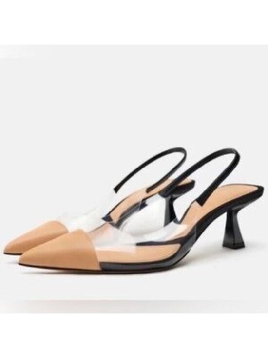 Zara Shoes - Zara Color Block Clear Slingback Kitten Heels
